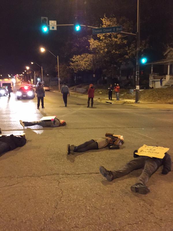 Protest at Prospect and Emmanuel Cleaver II intersection in Kansas