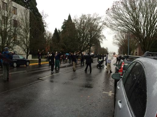 Protesters in  Salem, Oregon  heading to Oregon State Capitol