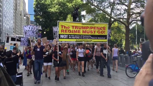 Anti-Trump rally marching from Columbus Circle to Trump Tower. They're now heading to Times Square
