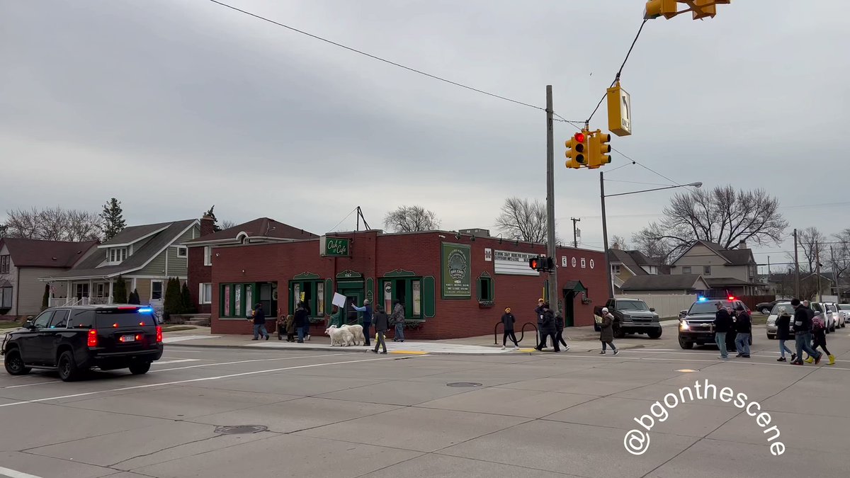 Wyandotte Police briefly blocked some traffic as protesters crossed streets towards the Board of Education. Demonstrators chanted along the march route here this Friday morning