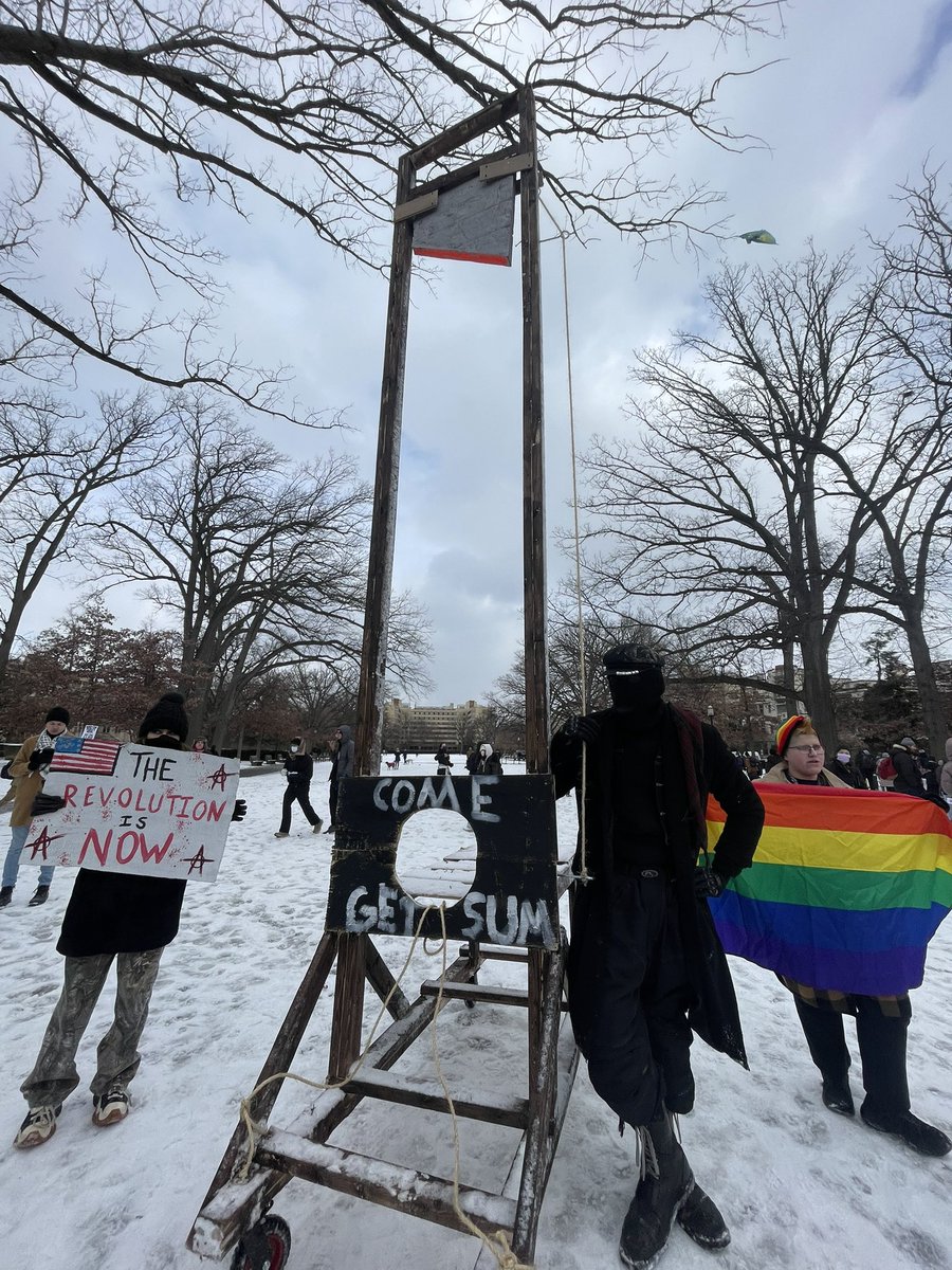 An anti-Trump protest is happening at Malcolm X Park. They’re rallying against several issues including what they’re calling Trump’s billionaire agenda. A mock guillotine also just showed up. The plan is for them to march down 16th