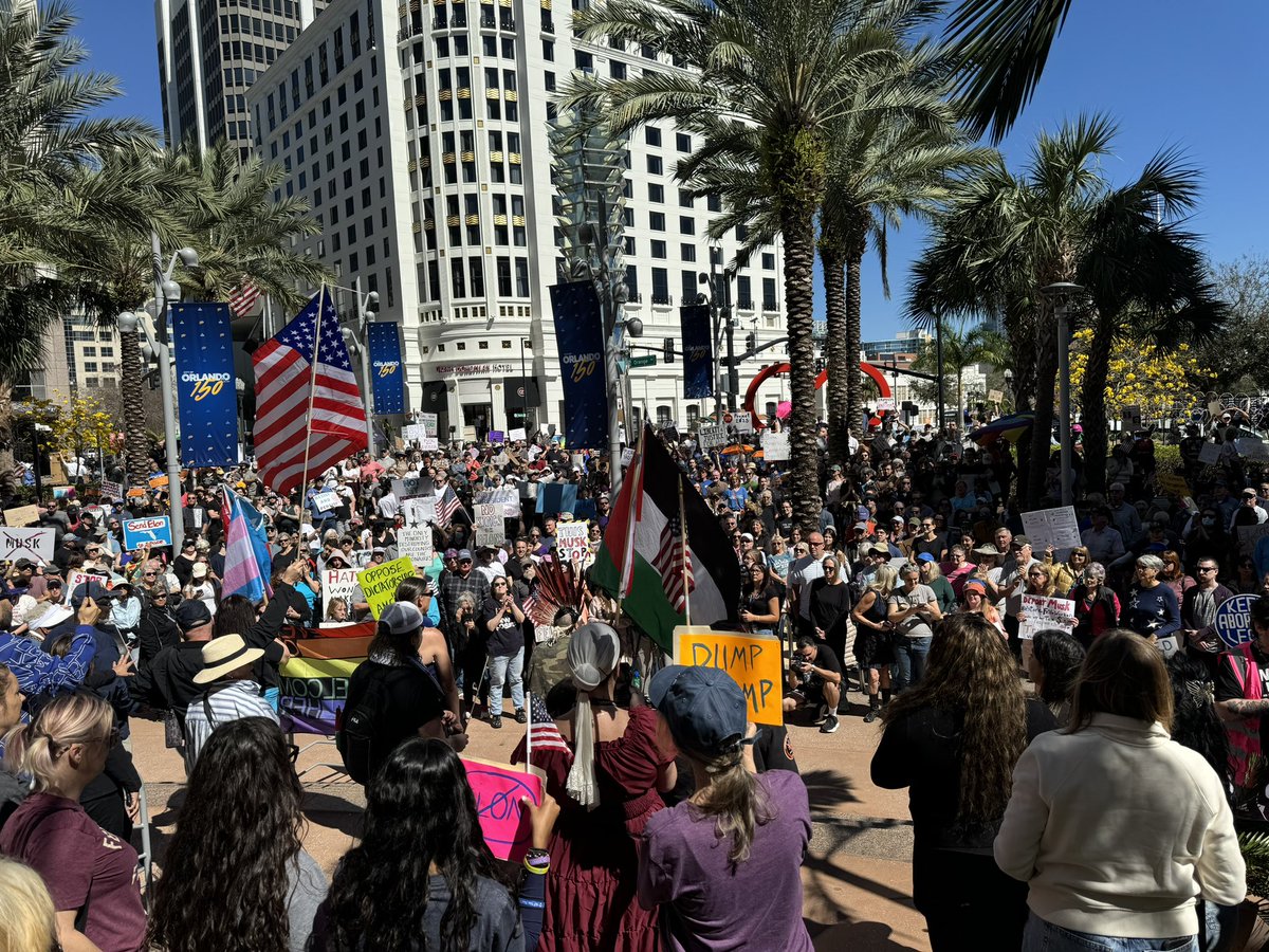 Hundreds of people have gathered outside Orlando’s City Hall for a Not My President’s Day Rally to protest the second Trump administration as part of the 50501 movement