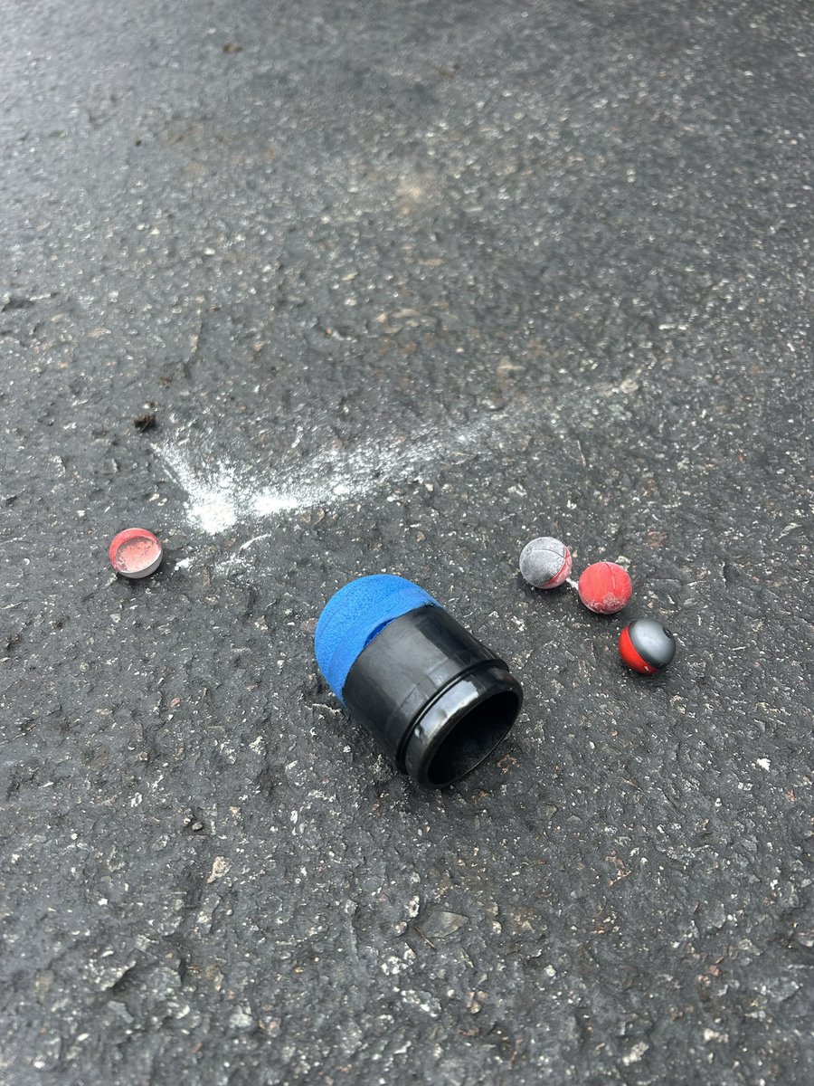 Fired towards agitators in Paramount, CA.  Appears to be pepper pellets and 40 mm rubber rounds from a non-lethal launcher