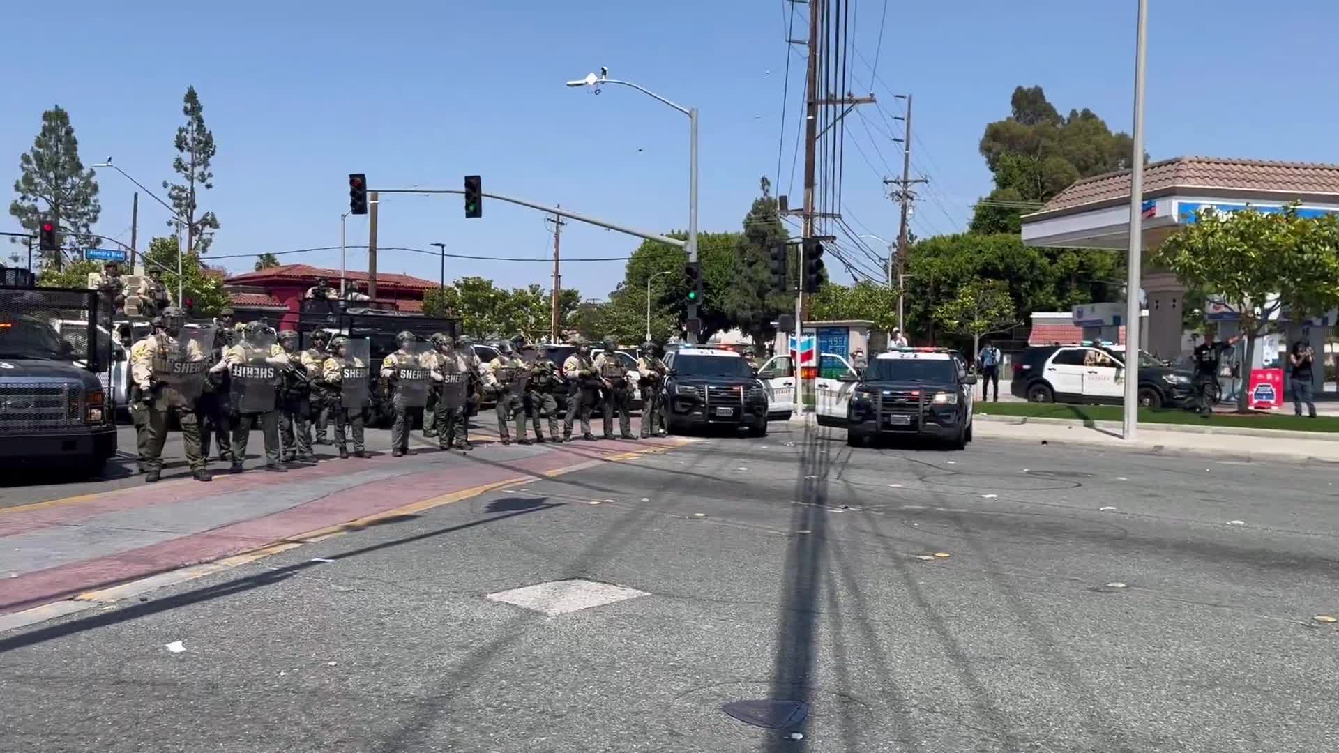 The protest in Paramount California has been deemed an unlawful assembly, an order to disperse has been given, police in loud speaker saying everyone who remains will be arrested for failure to disperse