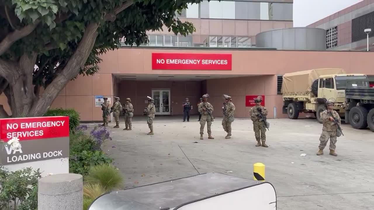 National Guard posted up outside the federal detention center in downtown L.A