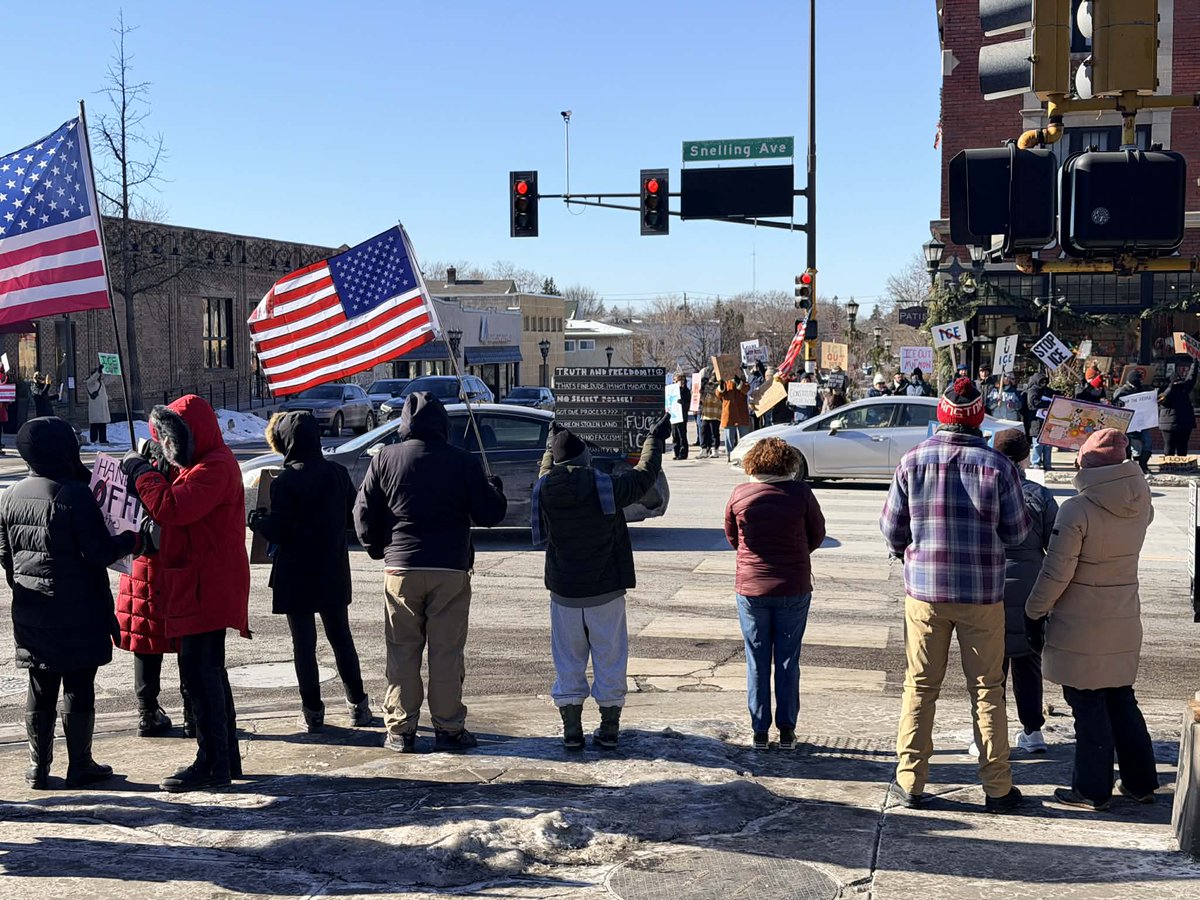 SAINT PAUL: A group of anti-ICE protesters gathered near the intersection of Selby Avenue and Snelling Avenue, calling for an end to Operation Metro Surge after two people were killed by federal agents earlier this month.